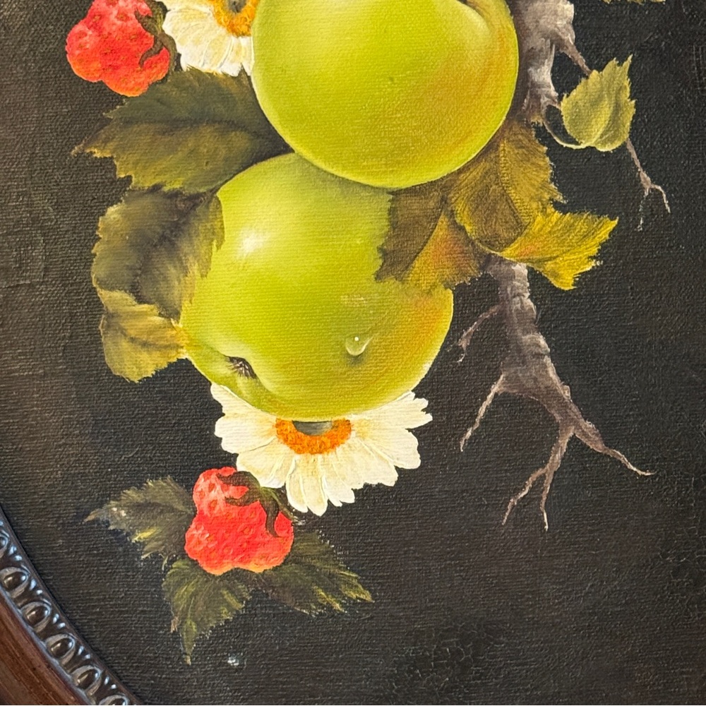 Vintage Ornate Oval Framed Original Oil Painting Apple Strawberry Fruit Floral - Picture 4 of 17